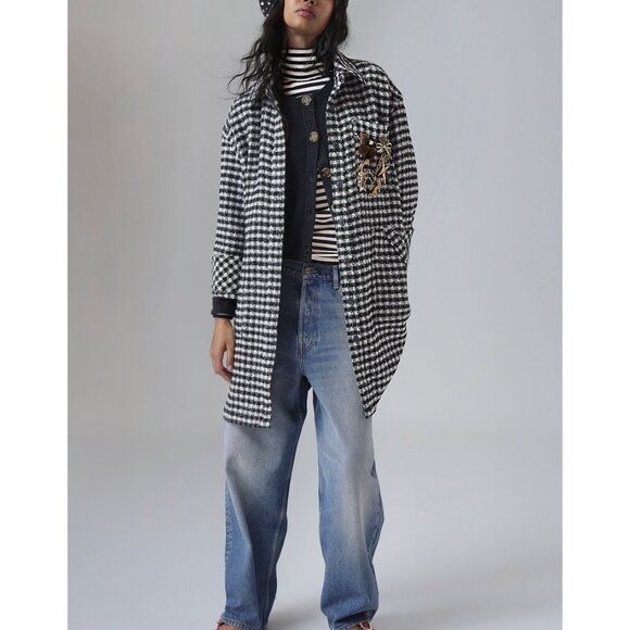 🆕 FREE PEOPLE We The Free Get Around Houndstooth Shirt / Black + White - Picture 5 of 6